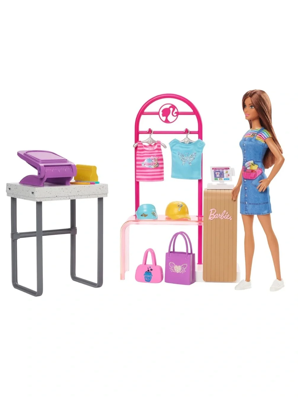 Barbie Make & Sell Boutique Playset w/ Foil Design Tools Clothes & Accessories